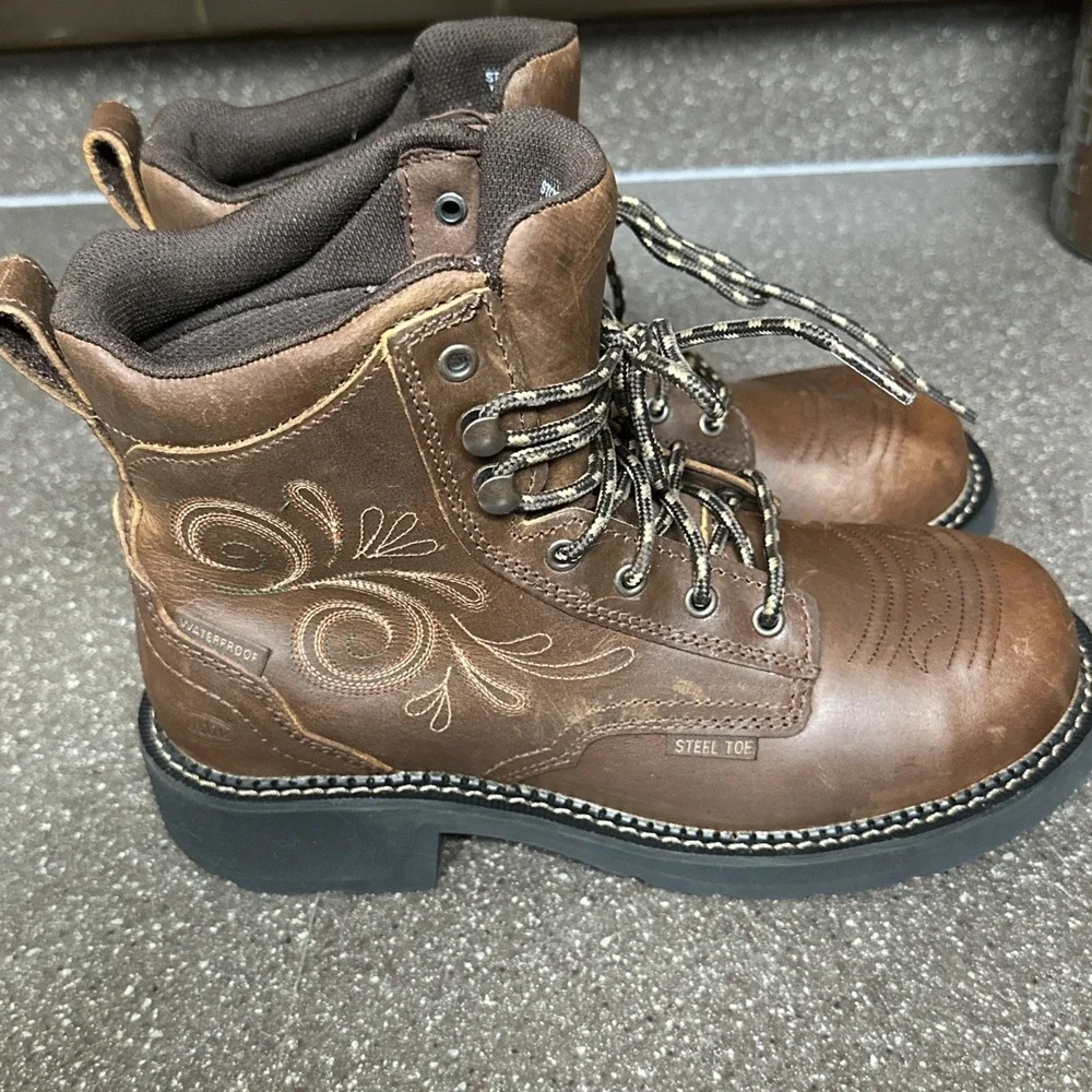 Justin Gy985 Women's 8B Steel Toe Safety Work Boots EH Waterproof Slip Resistant